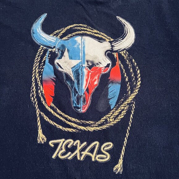 Vtg Texas Longhorn Skull T-Shirt Delta Pro Weight Blue 2XL Southwestern Rodeo - Picture 2 of 9